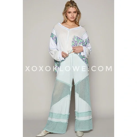 POL Baby Blue Flowy Wide Leg Rayon Jersey Palazzo Pants - Picture 7 of 10